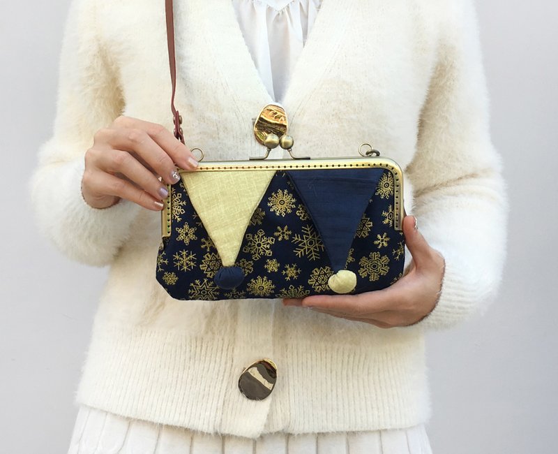 雪精靈 長夾錢包 口金包 斜背 單肩背包 長銀包 - 錢包/皮夾/長短夾 - 真皮 藍色