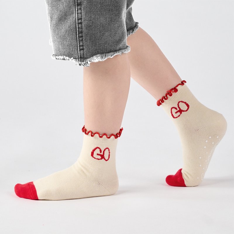 【聯名系列 Crazygogo】烤棉花糖 /米(16-18,19-22)MIT兒童襪 - 襪子 - 棉．麻 白色