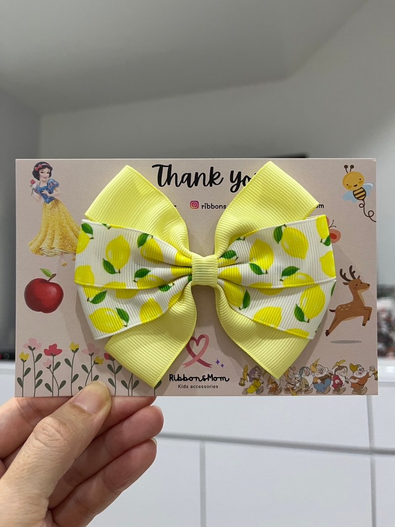 Fashion Single Hair Bow – Lemonade Pattern - 髮夾/髮圈 - 棉．麻 