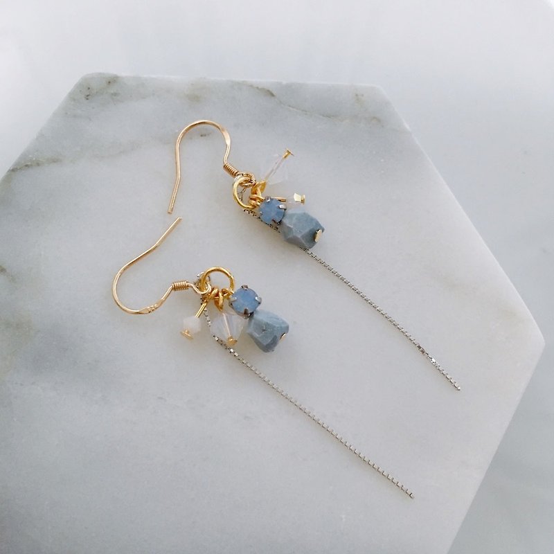 grey resin stone earring with tail  - Earrings & Clip-ons - Other Materials Blue