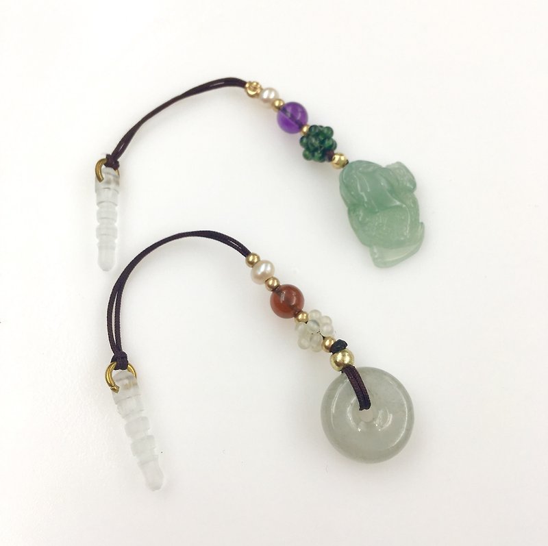 Peace into the bag / natural A goods Myanmar jade earphone plug / charm - Charms - Gemstone Multicolor