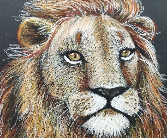 ライオンとカブのオイルパステルポートレートアート動物絵画デッサン