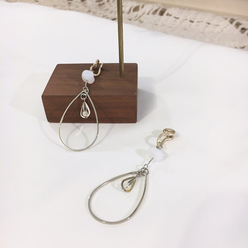 Cloud glass drop ear clip earrings - Earrings & Clip-ons - Other Metals Silver