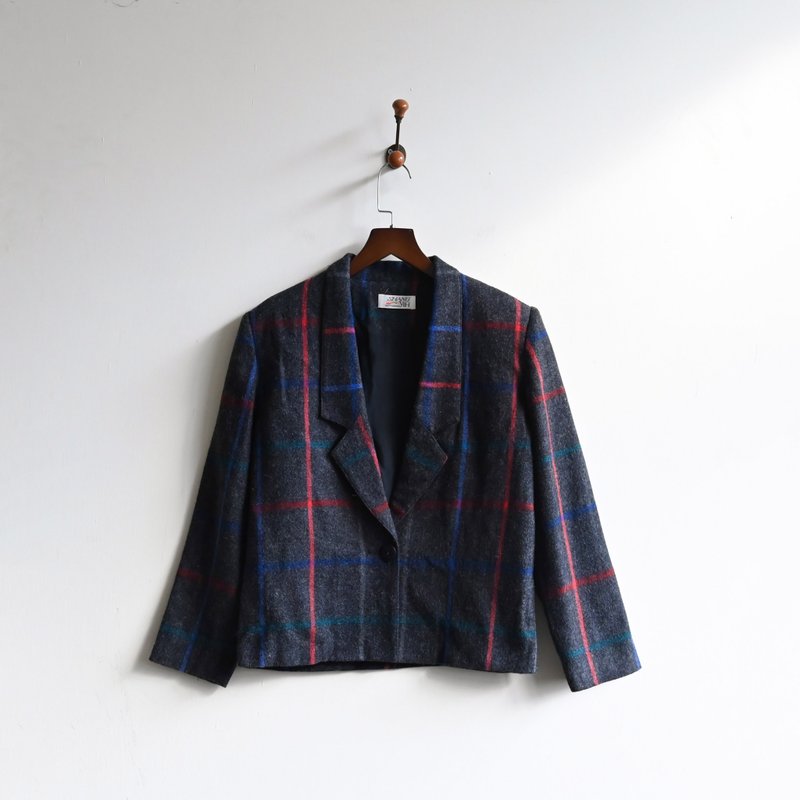 [Egg Plant Vintage] Color Thread Mesh Wool Vintage Blazer - Women's Blazers & Trench Coats - Wool 