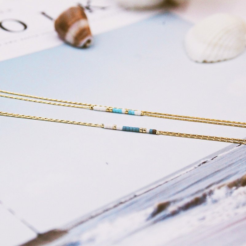 Genie series | glass beads bracelet #11 Fog blue - Bracelets - Copper & Brass Gold