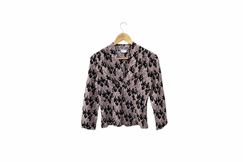 MARNI cotton long sleeve deep v neck top, white with pink purple abstract print - 女上衣/長袖上衣 - 棉．麻 紫色