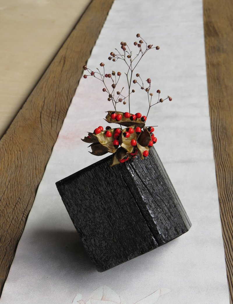 HO MOOD 幾何系列—碳化立方體 花器(四) - 花瓶/花器 - 木頭 咖啡色