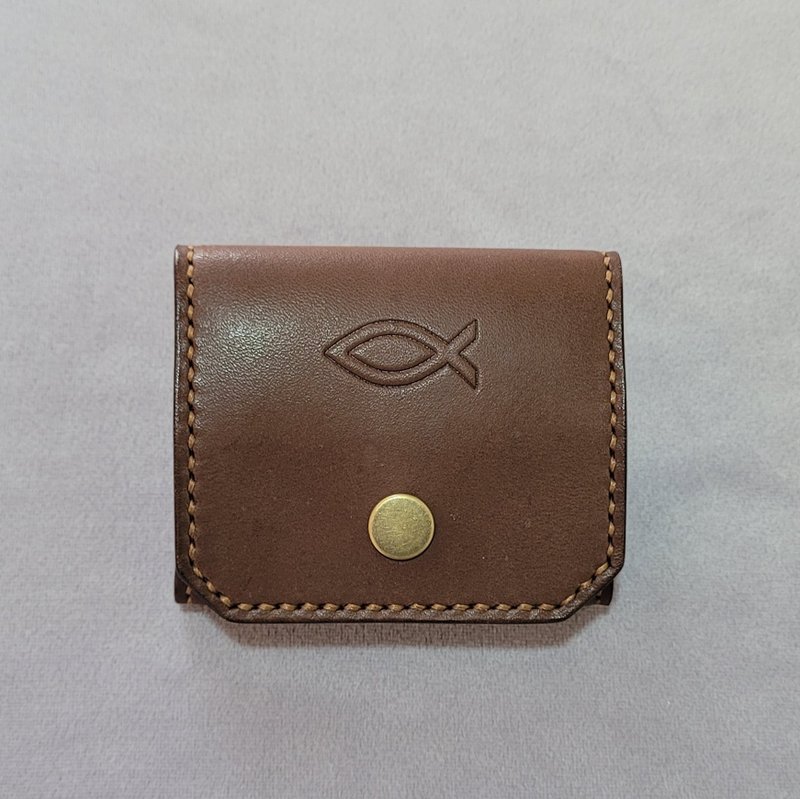 Genuine leather square box coin purse [more than enough] five loaves and two fishes/gospel gift/happiness group/multi-color - กระเป๋าใส่เหรียญ - หนังแท้ 