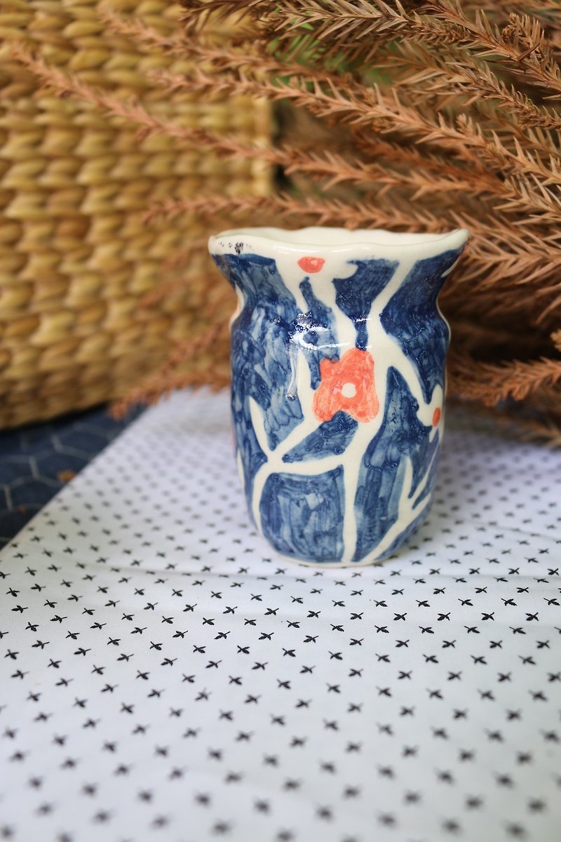 Ceramic Vase blue flowers  - Pottery & Ceramics - Pottery Blue