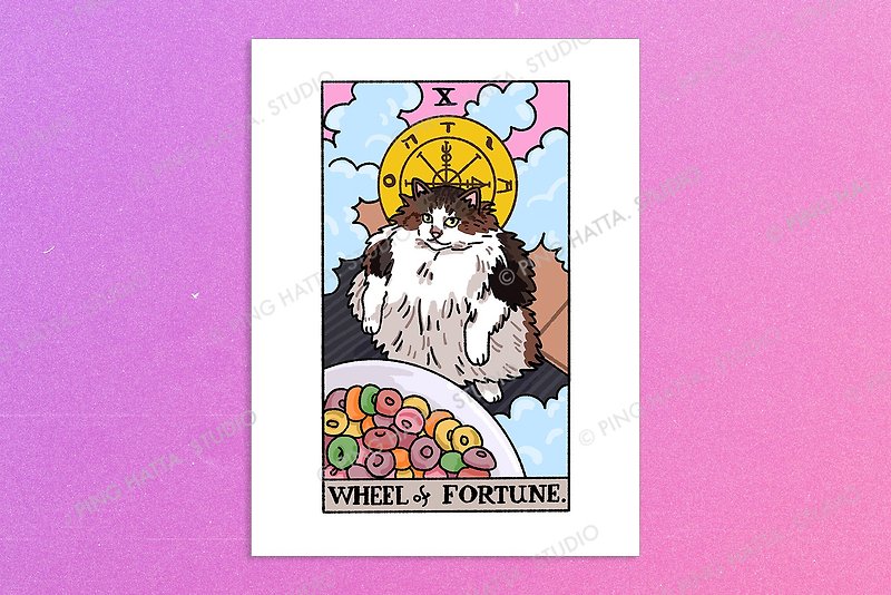Tarot Cat Wheel of Fortune Cat Meme Poster Cat Meme Art Poster - Posters - Paper 