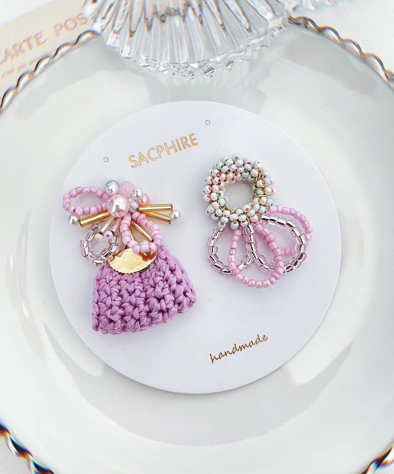 Pink Crochet Earrings Handmade Beaded Fantasy Romance - Earrings & Clip-ons - Other Materials Pink