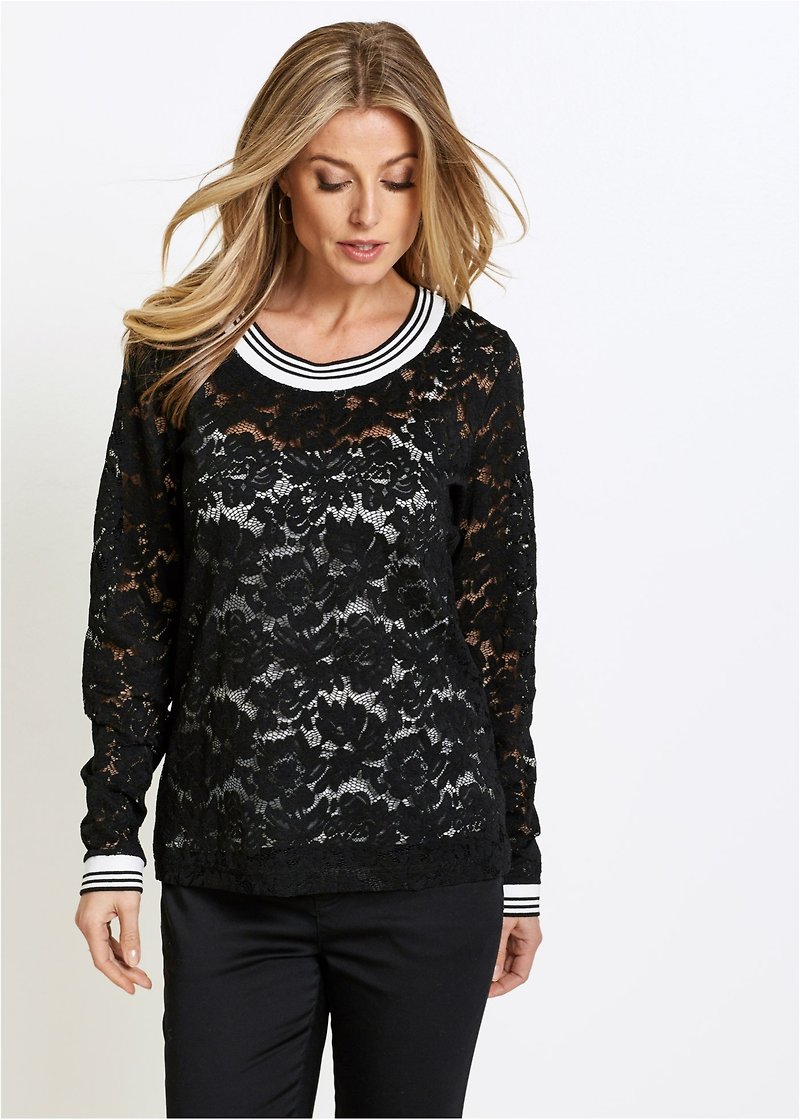 Lace Casual Top - Black - Women's Tops - Polyester Black