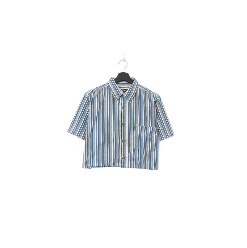 Back to Green-再製短板條紋襯衫 海洋藍調 wt-06//vintage shirt - 女襯衫 - 棉．麻 