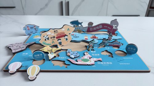 創翊家 3D積木拼圖 木製亞洲景點拼圖 世界地圖 認識世界 認識亞洲