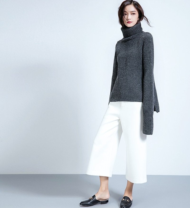【現貨】結構毛衣 - 女毛衣/針織衫 - 聚酯纖維 灰色
