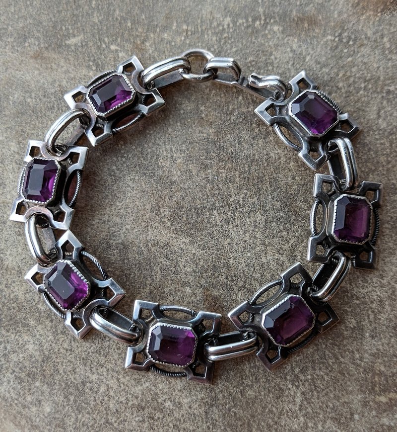 F&B Vintage Amethyst Sterling Silver Bracelet - Bracelets - Gemstone Purple