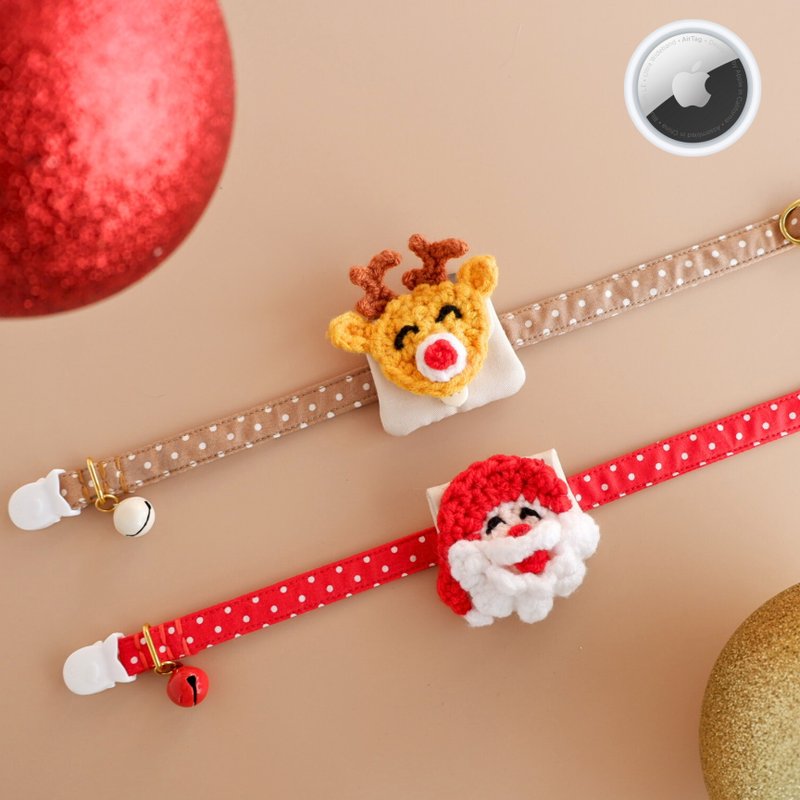 งานพรีออเดอร์- ปลอกคอนิรภัยรุ่น SANTA POUCH  มีกระเป๋าใส่ AirTag ตีมคริสมาสต์ - ปลอกคอ - ผ้าฝ้าย/ผ้าลินิน สีแดง