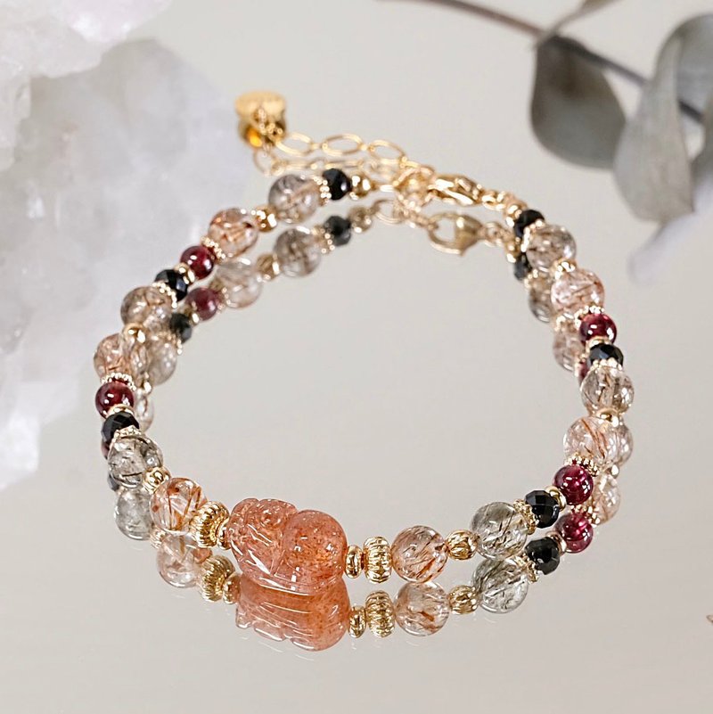 Ice-transparent black gold super seven gold sun Pixiu Stone black tourmaline bracelet natural mineral crystal - สร้อยข้อมือ - เครื่องเพชรพลอย หลากหลายสี