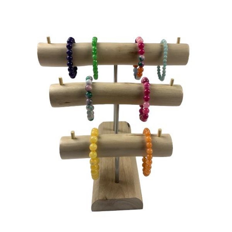 Bracelet Necklace Stand Wooden 3 Tiers - Storage - Wood Brown