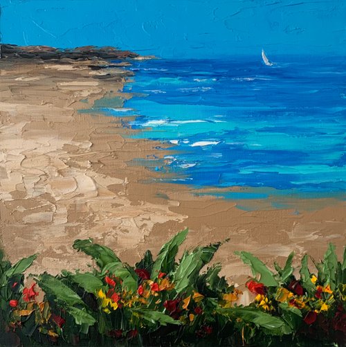 OsipovArtStudio Original Beach Seascape Oil Painting On Canvas Textured Impasto Art Ocean Art