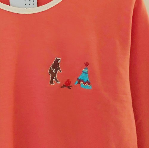 WASHINGMACHINE’s vacation Camping with a Bear // Short and Long Sleeve Crop Top /// Neon Orange