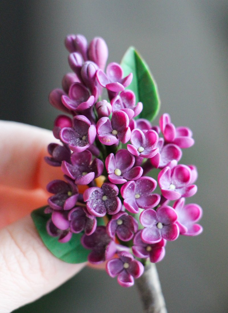 Purple lilac brooch Flower brooch Gift for her - Brooches - Clay Purple