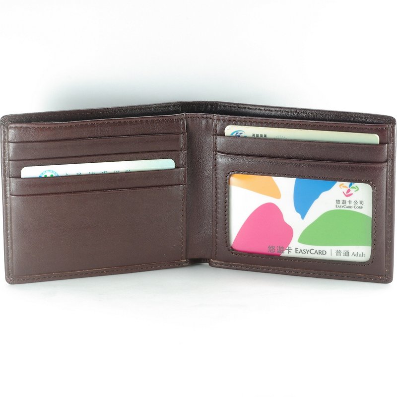 Elegant Men's Short Clip Leather Wallet 5 Cards Photo Coin Bag Brown Paid Custom Lettering - กระเป๋าสตางค์ - หนังแท้ สีนำ้ตาล