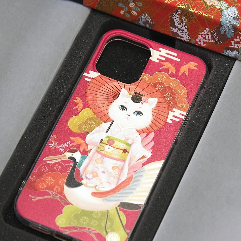 Japanese Style Kimono Cat Mobile Cases - Other - Other Materials Red