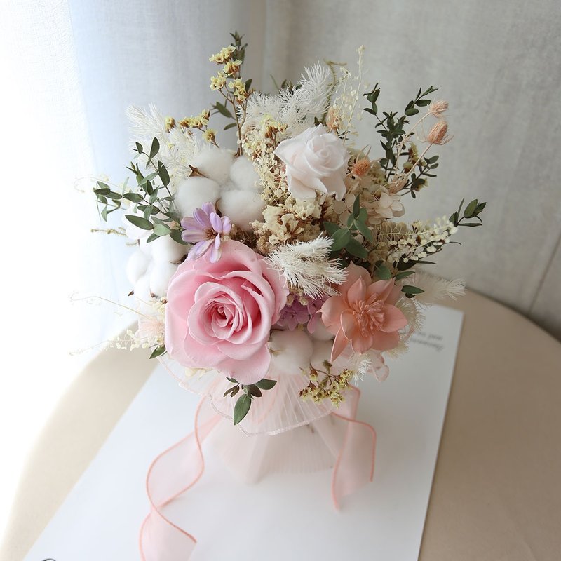 NO16粉黃色系捧花/ 乾燥花+永生花捧花 新娘捧花 新娘花束 - 畫框/相架  - 植物．花 