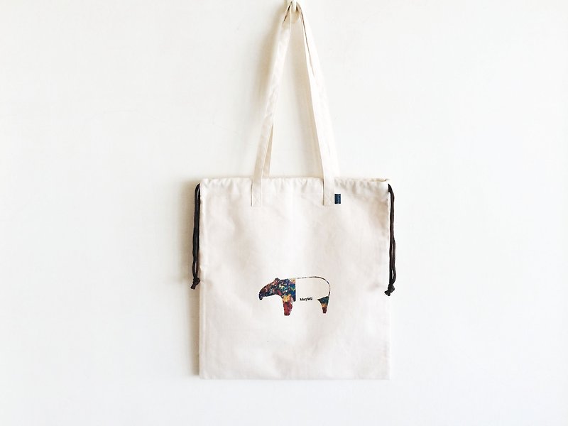 MaryWil小文青環保袋-束口肩背式彩色馬來貘 - 側背包/斜背包 - 紙 多色