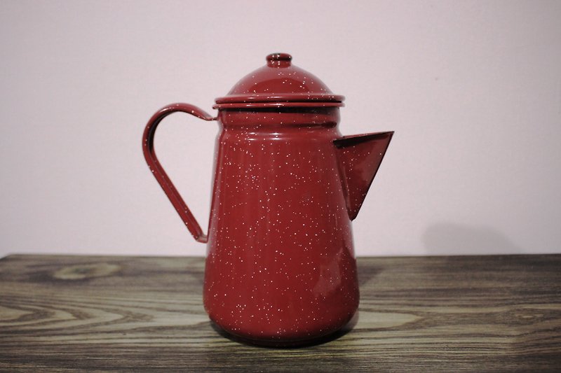 (Italian brought back Vintage European antiques) dark red little white teapot (coffee shop decoration) - Teapots & Teacups - Other Metals Red