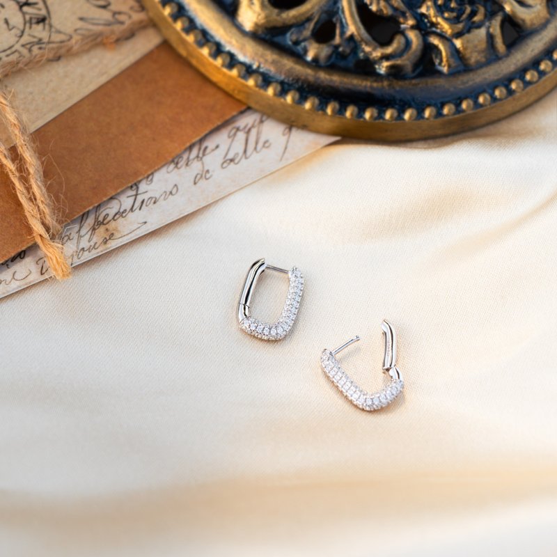 照耀 耳扣式純銀耳環 | 抗過敏 穿脫容易 類珠寶級鑲嵌 - 耳環/耳夾/耳骨夾 - 純銀 