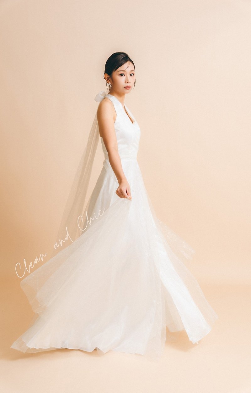 WhiteLits Hong Kong self-designed light wedding dress light evening - Evening Dresses & Gowns - Silk White