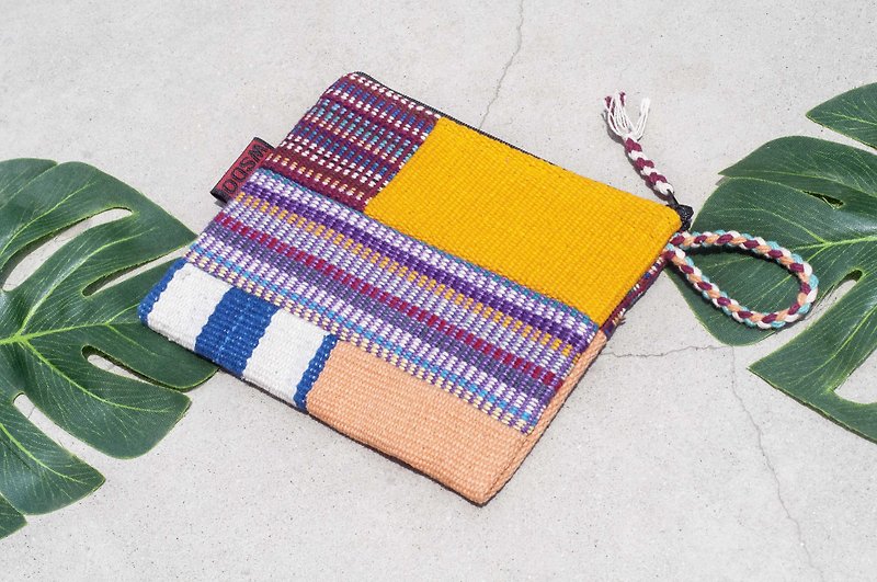 Handwoven Storage Bag Ethnic Style Bag Cosmetic Bag Mobile Phone Bag Clutch Headphone Bag - Contrast Color Checkered - Clutch Bags - Cotton & Hemp Multicolor