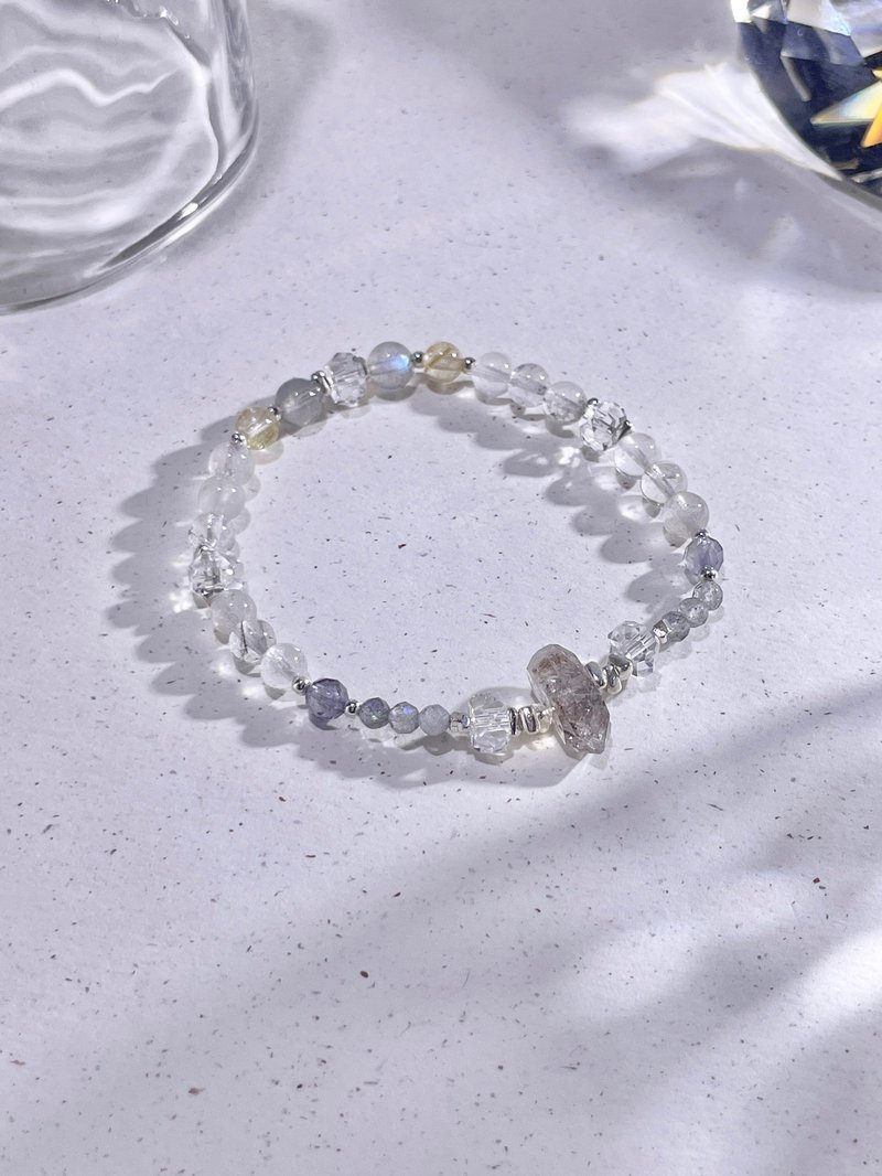 s925純銀 閃靈鑽|灰月光|白幽靈| 金髮晶| 堇青石| 水晶手鍊A21 - 手鍊/手環 - 水晶 白色