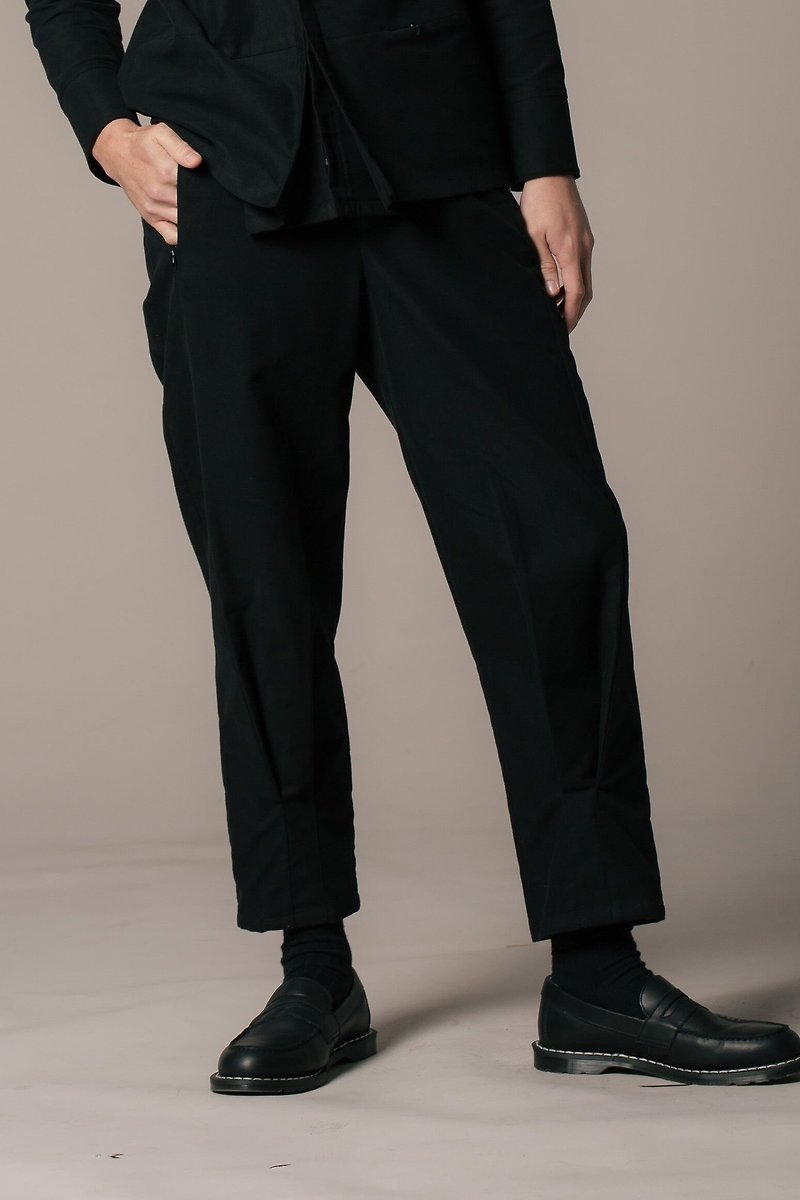 8 lie down_ hem multi-fold pants - กางเกงขายาว - เส้นใยสังเคราะห์ สีดำ