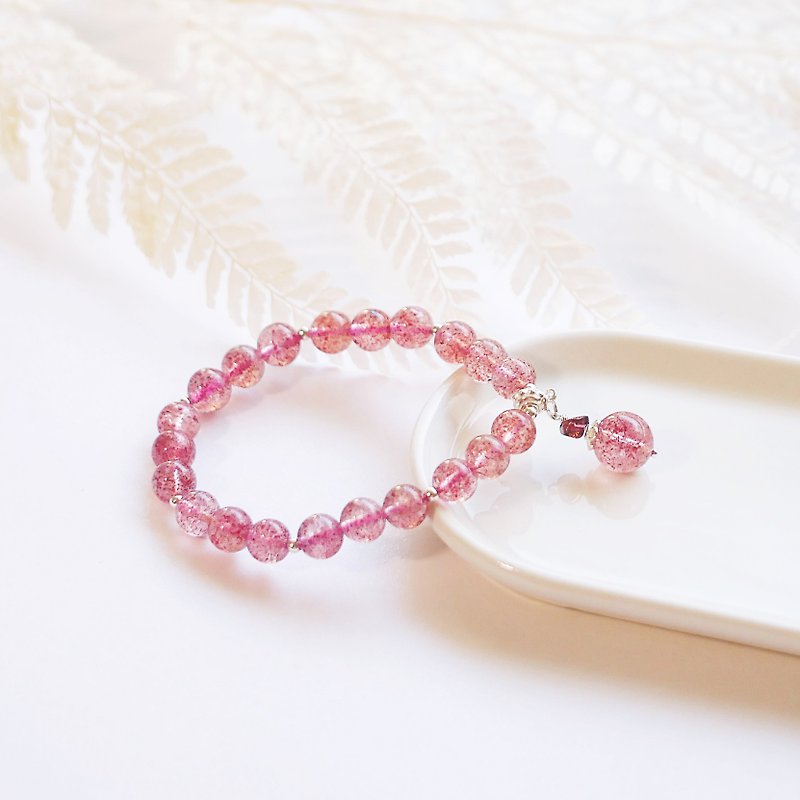 寶石 手鍊/手環 紅色 - 頂級透體粉紅草莓晶 珍珠手鍊 14K GF 招人緣愛情 桃花 溫柔