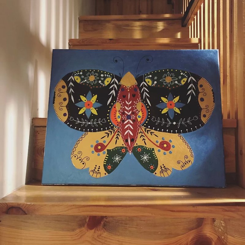 Decorative Painting Original Design - Butterfly - Posters - Cotton & Hemp Blue