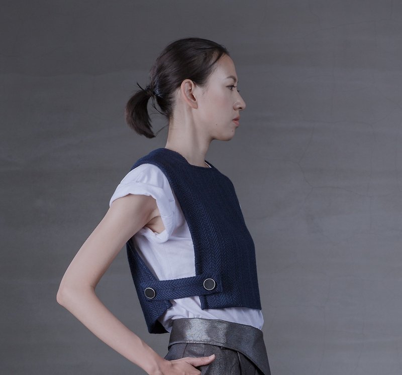 Navy blue wool blend short vest - Women's Vests - Wool 