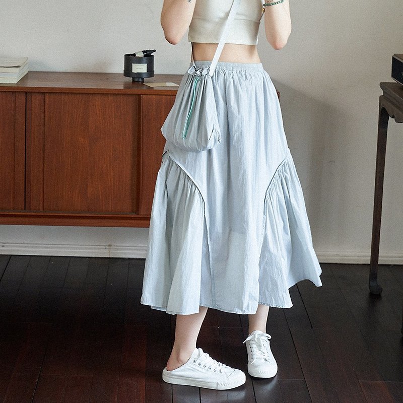 Thin elastic high-waisted skirt | Skirt | Two colors | Summer style | Sora-1492 - กระโปรง - ไนลอน หลากหลายสี