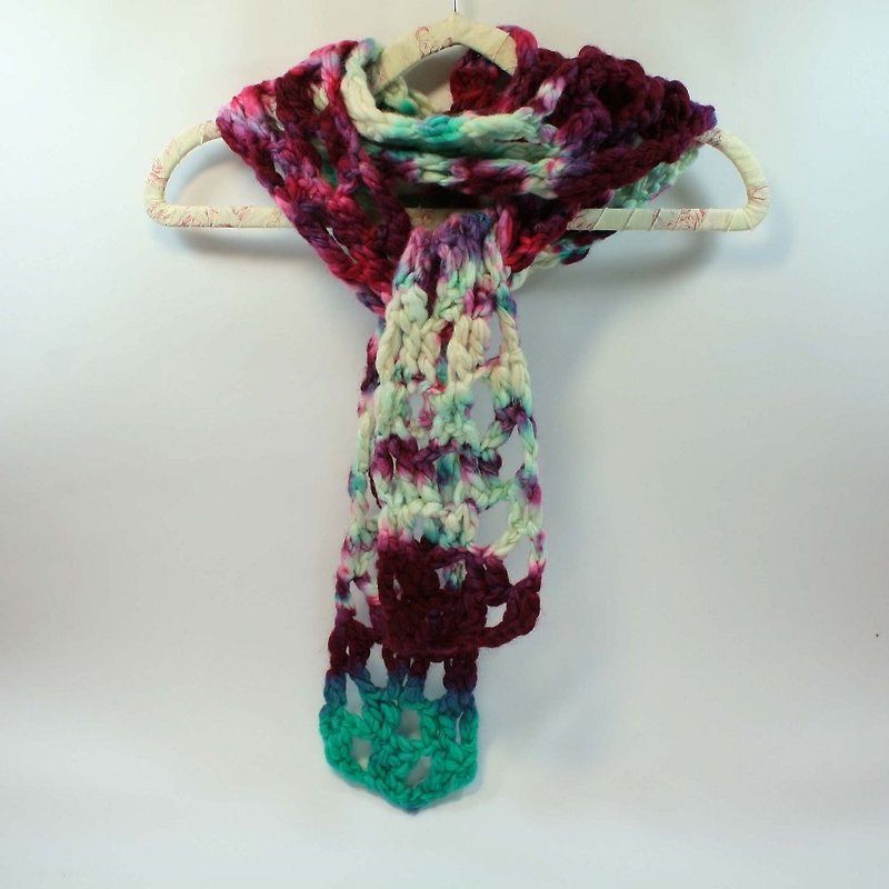 ニット手織りスカーフ-ピュアウール05 - マフラー・ストール - ウール レッド