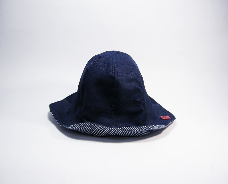 雙面花形遮陽帽(大人版 牛仔風)__作作 zuo zuo手製遮陽帽 1件/雙面 - 帽子 - 棉．麻 藍色