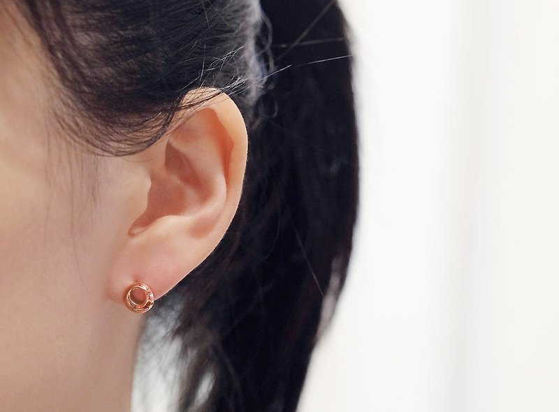 -Yuanrong-Minimalist versatile three-dimensional double round earrings earrings 925 sterling silver simple life Rose Gold - ต่างหู - เงินแท้ สึชมพู