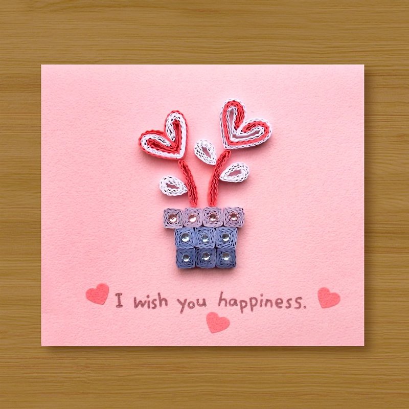 Handmade Rolled Paper Cards_ Happy Little Flower Pot-Valentine Card Birthday Card - การ์ด/โปสการ์ด - กระดาษ สึชมพู
