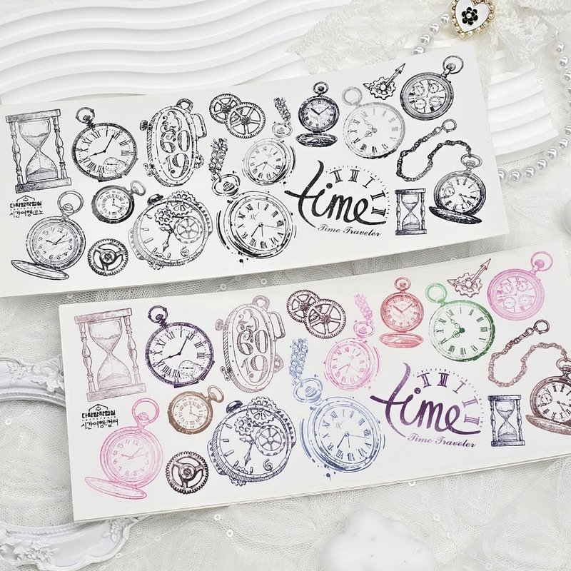 :Time travel (black / color) : Matte Transparent sticker - 貼紙 - 紙 