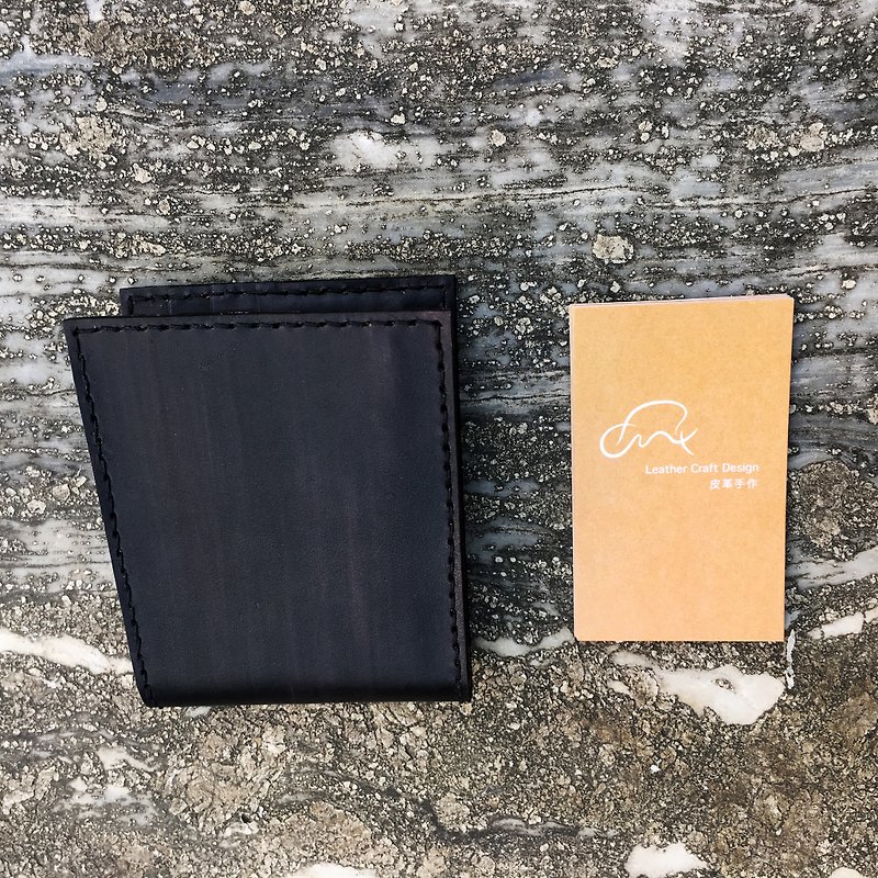 Simple │ clip _ black Stone pattern - Card Holders & Cases - Genuine Leather Black