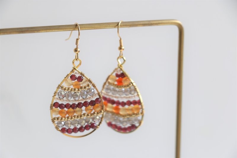 Garnet and red agate wire wrapped dangle earrings - 18k gold plated earrings - Earrings & Clip-ons - Gemstone Red