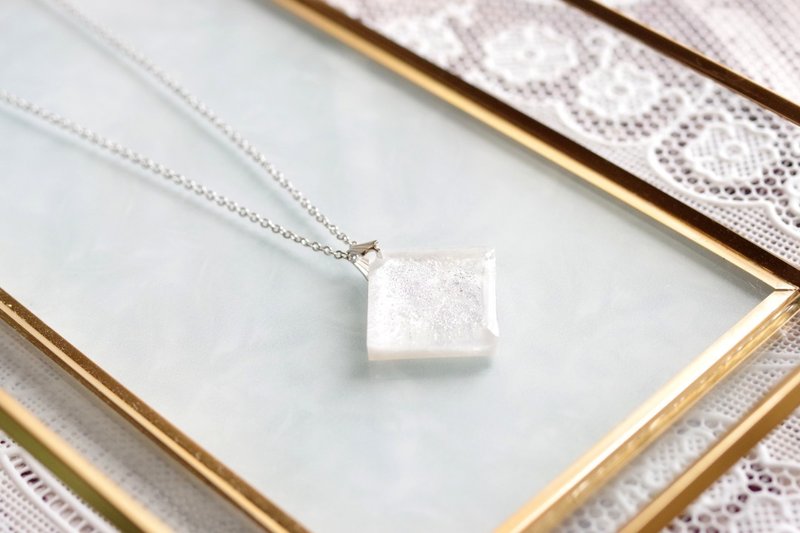 Resin Art Square Pendant - Fresh Snow - Necklaces - Resin White