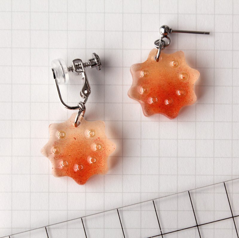 Watercolor Floral, Rust Orange, Dangling earring, Solo Purchase Allowed - ต่างหู - เรซิน สีส้ม