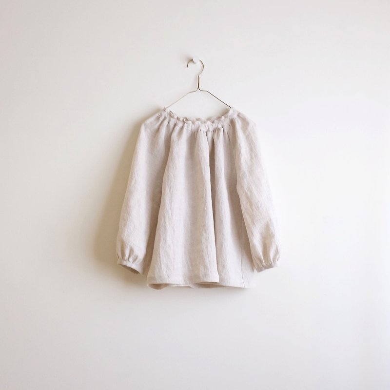 Daily hand-made suit light linen puff sleeve elastic blouse washed linen - Women's Tops - Cotton & Hemp White